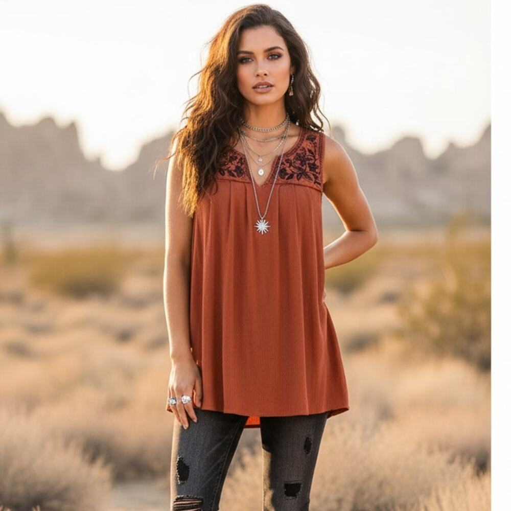 Democracy Rust Sleeveless Dress — Size Large